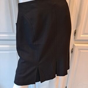 Rafaella Elegant Black Double Stretch Ruffled Hem Pencil Midi Skirt